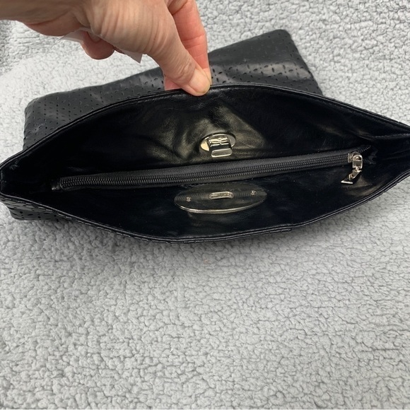 Nine West Perforated Faux Leather Fold Over Clutch w/Turn Lock Closure 12.5”x8” - Picture 6 of 8